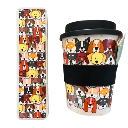 IS Gift The Dog Collective Wheat Straw Travel Cup & Cutlery Set | Black & Grey